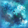 Vibrant teal abstract painting with swirling brushstrokes and ethereal textures, evoking a dreamlike underwater seascape.