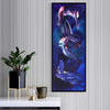 Mesmerizing abstract figure in motion | Vibrant purple, blue, and pink artwork displayed in a modern setting