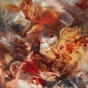 Large Abstraction | The Furthest Star 110x110cm - Vibrant abstract painting with swirling, textured brushstrokes in earthy tones of brown, orange, and red.