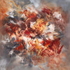 Vibrant abstract painting with bold brushstrokes in fiery orange, red, and yellow hues, creating a dynamic and energetic composition. London abstract art for sale