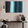Geometric Painting | Teal Waters 24x36"
This abstract artwork features a bold, geometric design in shades of teal, displayed on a modern, minimalist setting with a gray sofa and decorative elements.