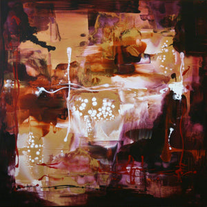 Vibrant abstract landscape painting with earthy tones and dynamic brushstrokes. Bursts of color and light create an ethereal, dreamlike atmosphere. This original canvas art showcases the artistic talent of Paresh Nrshinga, a renowned British abstract artist.