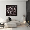 Striking abstract floral painting in black and white decor for modern living room