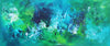 Vibrant abstract canvas art showcasing striking blue and green hues, with dynamic brushstrokes creating a captivating modern landscape.