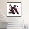 Minimalist Art | Dreams and Memories 100x100cm - Abstract square painting with bold, monochrome brushstrokes in black, white, and red. Displayed in a modern, minimalist setting.