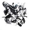 Monochrome abstract triptych art piece featuring dynamic black and white brushstrokes, creating a captivating modern visual experience.