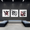 Triptych Abstract Art | Fiery Motifs, Dreamlike Designs, Soaring Silhouettes | Monochrome Paintings on Gallery Wall