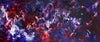 Vibrant abstract landscape with swirling brushstrokes of red, purple, and blue hues, evoking a sense of energy and movement.