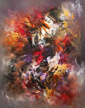 Vibrant Abstract Art | Multicoloured Canvas Painting with Fiery Brushstrokes and Textured Accents