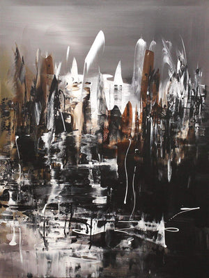 Abstract Cityscape | Earthy Tones Painting of Modern Urban Skyline | Large Canvas Wall Art