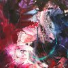 Vibrant abstract artwork with bold brushstrokes and a mix of vivid colors including pink, blue, and purple. Textured paint creates an energetic, dynamic composition on the canvas.