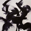 This artwork showcases a bold interplay of dynamic black brushstrokes against a light grey canvas, creating a striking contrast. The sweeping motions convey a sense of energy and fluidity, reminiscent of calligraphic gestures. Each stroke is deliberate yet spontaneous, suggesting a dance between chaos and control. The variations in intensity add depth and movement, inviting viewers to explore the composition’s rhythm. 