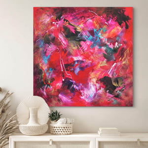 Vibrant Abstract Artwork | Captivating Brush Strokes in Crimson, Fuchsia, and Cerulean
