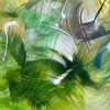 Emerald Symphony - Vibrant abstract landscape painting with swirling brushstrokes of green, yellow, and black paint on canvas.