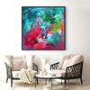 Vibrant abstract painting | Dancing in the Rain 100x100cm
This vibrant abstract square painting features a dynamic mix of bold colors and expressive brushstrokes, creating a captivating and energetic artwork. The painting is displayed on the wall in a modern living room setting, complementing the neutral furnishings and decor.