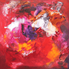 "Vibrant Abstract Artwork" - Colorful oil painting featuring bold, expressive brushstrokes in shades of red, orange, purple, and white, creating a dynamic and energetic abstract composition.