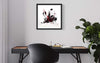 "Interpretation" - Signed Abstract Art Print in Black Frame on Office Desk