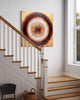 Textured abstract artwork, Precious Things, on display in modern stairway