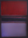 Vibrant abstract painting in shades of red, purple, and black