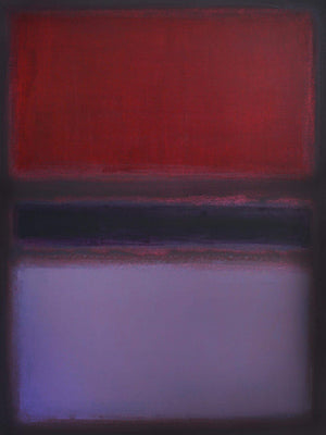 Vibrant abstract painting in shades of red, purple, and black