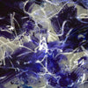 Abstract art with blue and black brush strokes on a beige background