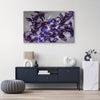 Large wall art for sale, including abstract paintings. A Modern interior with a dark blue cabinet, abstract purple painting, and decorative items.