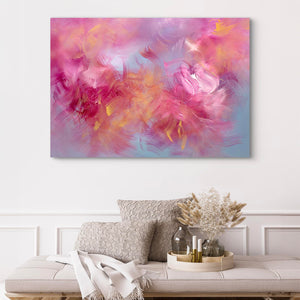 Vibrant abstract painting of dancing petals on canvas