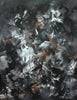 Chromatic Symphony 100x130cm - Abstract monochrome artwork with dynamic brushstrokes and vibrant splashes of color.