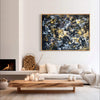 Pollock Inspired Art | Dance Of Lights 100x130cm - Vibrant abstract painting with bold brushstrokes and earthy color palette, framed and displayed on a modern living room wall
