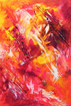 Vibrant abstract painting showcasing a dynamic blend of fiery hues. Striking splashes of orange, red, and yellow create a captivating, energetic composition. Bold, expressive brushstrokes convey a sense of movement and passion. This large-scale abstract artwork would make a stunning centerpiece for any modern, contemporary space.