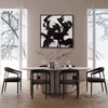 This artwork showcases a bold interplay of dynamic black brushstrokes against a light grey canvas, creating a striking contrast. The sweeping motions convey a sense of energy and fluidity, reminiscent of calligraphic gestures. Each stroke is deliberate yet spontaneous, suggesting a dance between chaos and control. The variations in intensity add depth and movement, inviting viewers to explore the composition.