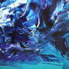 Vibrant abstract blue artwork displaying dynamic brushstrokes and fluid patterns, creating a captivating and visually striking composition.