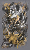 Captivating abstract painting | Dramatic swirls of golden and charcoal hues create a striking, expressive artwork on a gray canvas