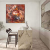 Contemporary abstract art in warm, earthy tones | The Furthest Star II 110x110cm canvas painting by Paresh Nrshinga displayed in a modern kitchen interior
