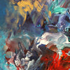 Vibrant abstract art with swirling brushstrokes of bold, earthy colors - browns, oranges, greens, and blues. The canvas is filled with dynamic, textured layers creating a modern, artistic composition.