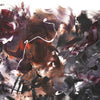 Colorful abstract painting depicting swirling, dynamic brushstrokes in shades of brown, burgundy, and purple. Textural and expressive artistic composition showcasing the artist's unique style and creative expression.