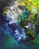 Vibrant abstract landscape | Colorful abstract painting with dynamic brushstrokes and splashes of blue, green, yellow, and black | Original abstract art with earthy tones and modern design | Large canvas artwork with vivid, energetic abstract composition