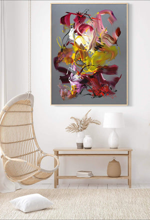 Vibrant abstract artwork | Energetic brush strokes in warm hues | Large canvas painting for modern home decor