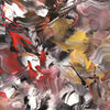 Abstract square painting with dynamic brush strokes in earthy tones of brown, red, yellow, and gray. Gestural artwork with a lively, textured appearance.
