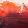 Vibrant abstract landscape artwork depicting textured layers of warm, fiery orange hues contrasting with deep burgundy tones, creating a sense of depth and movement.