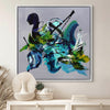 Large abstract artwork featuring vibrant emerald and earthy color tones. Bold, expressive brushstrokes create a dynamic, modern composition. This original canvas art piece would make an eye-catching addition to a contemporary home or office.