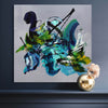 Vibrant Abstract Artwork | Emerald Echoes 100x100cm 
Large abstract painting with earthy tones and energetic brushstrokes, showcasing the artist's creative expression on a sizable canvas.