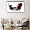 Expressive abstract landscape painting displayed in a modern living room setting