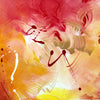 Vibrant abstract painting with swirling brushstrokes in shades of red, orange, and yellow, creating a dynamic and expressive visual experience.