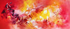 Vibrant abstract landscape painting with bold brushstrokes and a fiery color palette of reds, oranges, and yellows.