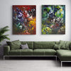 Vibrant abstract paintings | Summer Forest I and II 55x44"x2
Lush abstract artwork on canvas, showcasing a range of earthy, colorful brushstrokes against a modern green sofa in a sleek, contemporary setting.