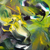 Vibrant abstract art with swirling, dynamic brush strokes in earthy greens, yellows, and blacks, creating a lush, organic composition.
