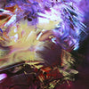 Large abstract square canvas painting with vibrant purple, red, and yellow brush strokes depicting a bold, modern artwork from the Paresh Nrshinga Abstract Art collection.