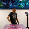 Abstract Painting Creation | Passionate Artist Crafting Vibrant Artwork | Modern Studio Setup with Mobile Filming Device
