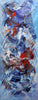 Vivid Abstract Canvas Art - Vibrant blue, red, and purple brushstrokes create a dynamic, energetic abstract painting on a large canvas.
